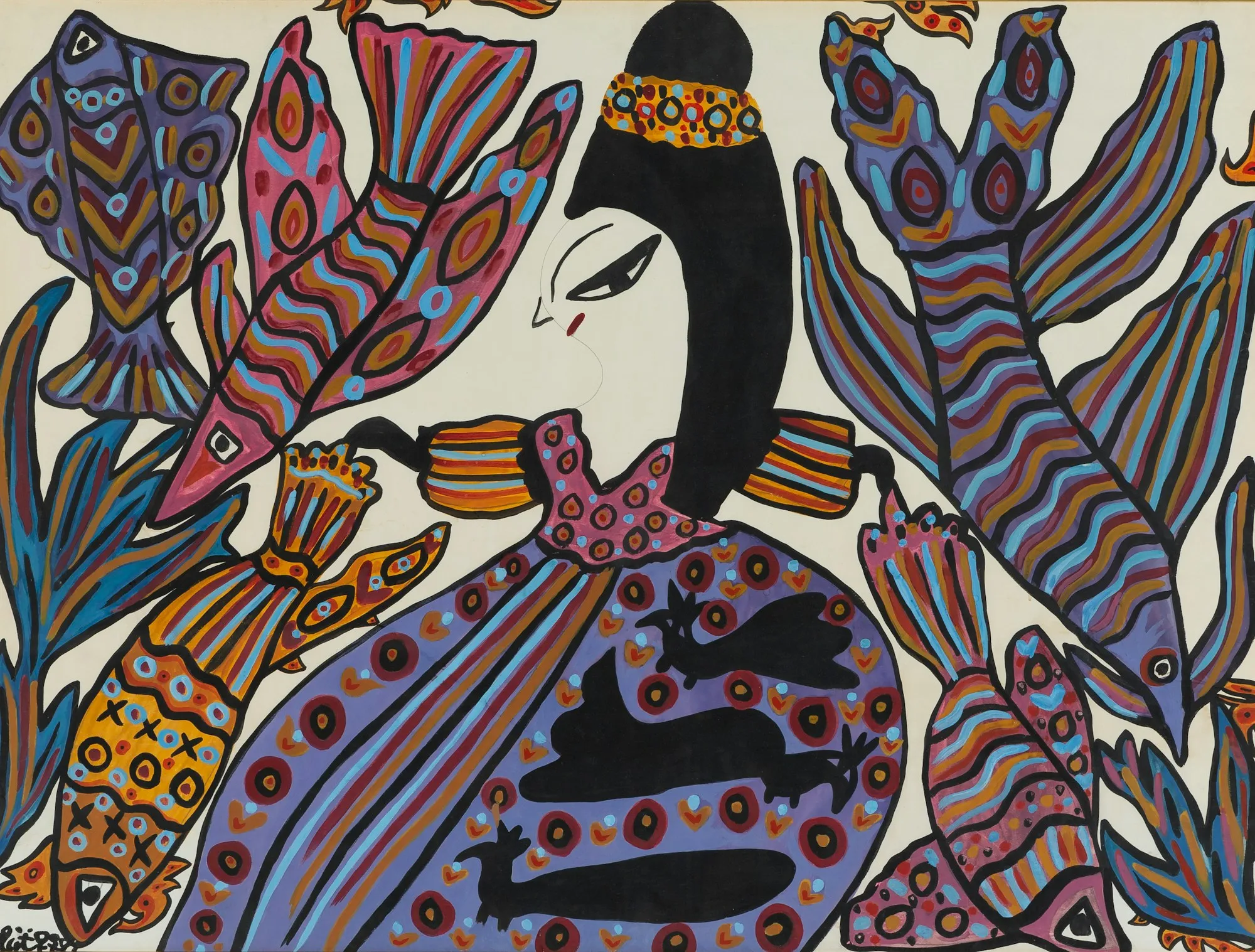 Baya Mahieddine, Femme et poissons volants, 1978